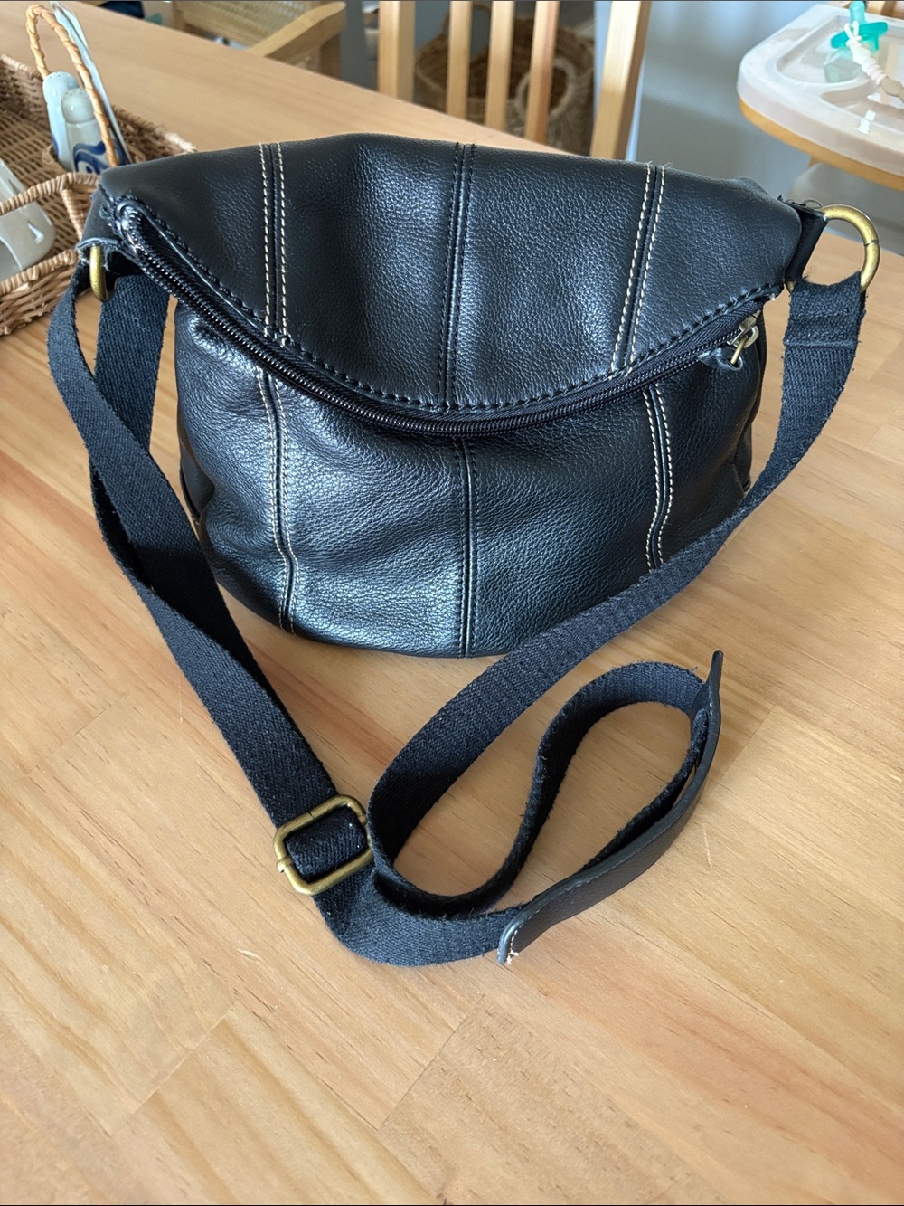The Sak Black Leather Crossbody Bag with Adjustable Strap